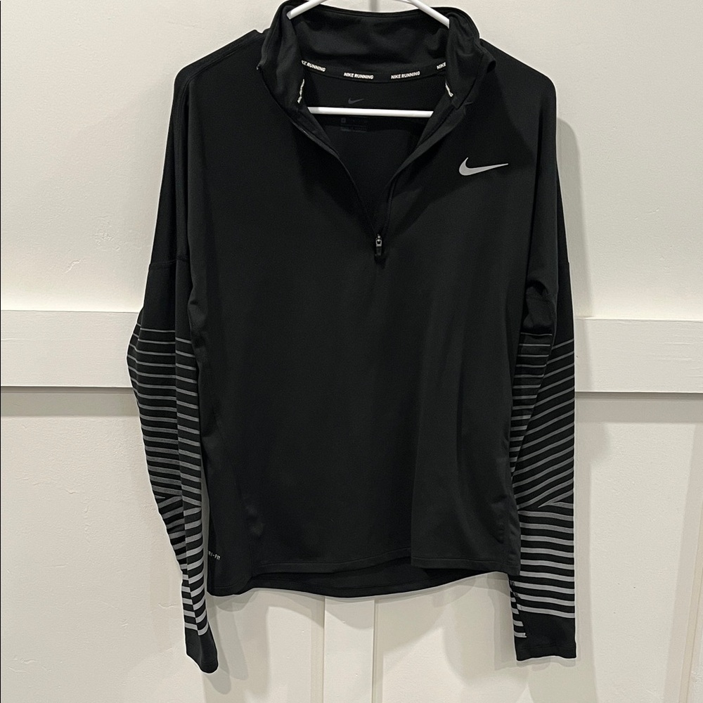 Nike Black and Silver Reflective Striped Sleeve Quarter Zip
